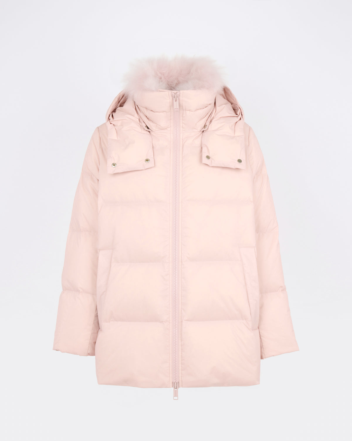 Doudoune "A" line en tissu technique imperméable avec col en agneau laine vaporeuse - Yves Salomon - Nouvelle collection Automne Hiver