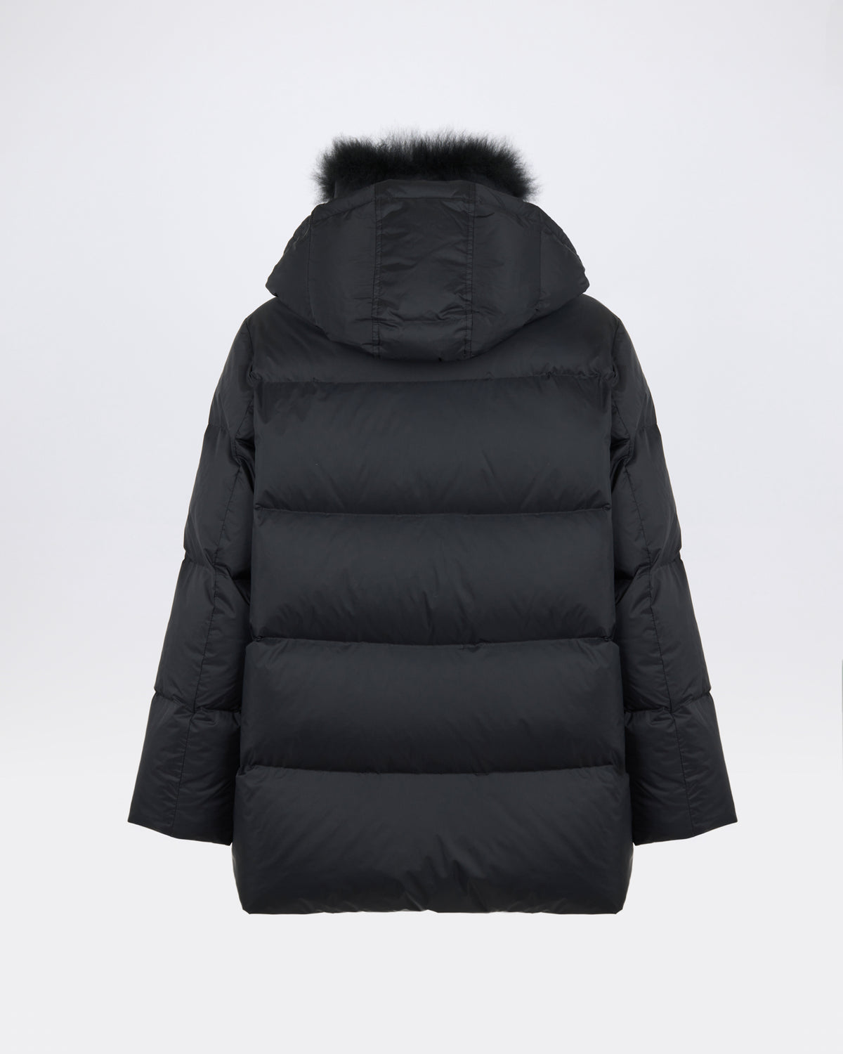Doudoune "A" line en tissu technique imperméable avec col en agneau laine vaporeuse - Yves Salomon - Nouvelle collection Automne Hiver