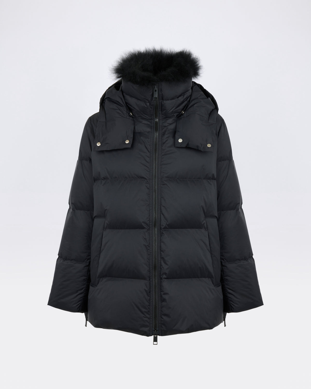 Doudoune "A" line en tissu technique imperméable avec col en agneau laine vaporeuse - Yves Salomon - Nouvelle collection Automne Hiver