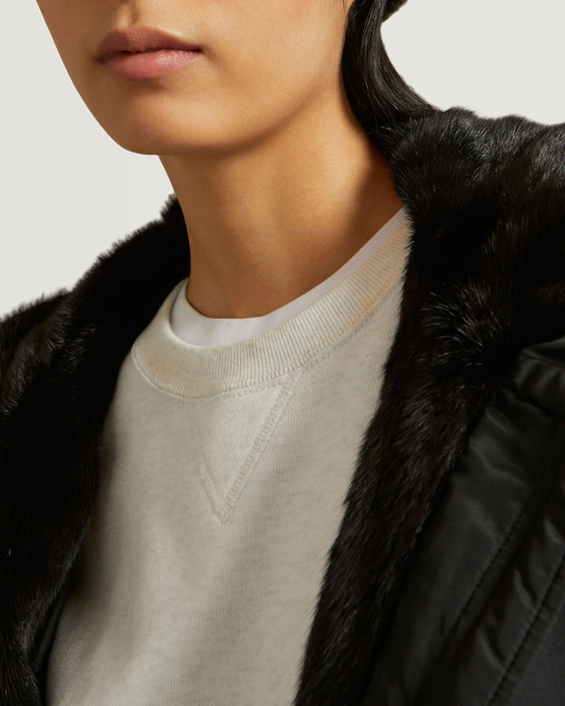 Parka bomber longue en tissu et fourrure de vison-Yves Salomon - Soldes d'hiver - Winter Sale