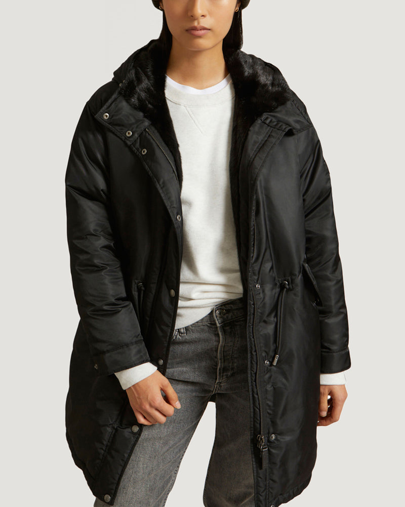 Parka bomber longue en tissu et fourrure de vison-Yves Salomon - Soldes d'hiver - Winter Sale