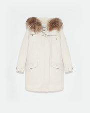 Parka longue en gabardine de coton et capuche en agneau