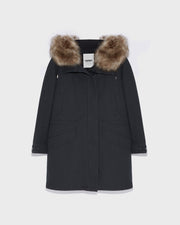 Parka longue en gabardine de coton et capuche en agneau