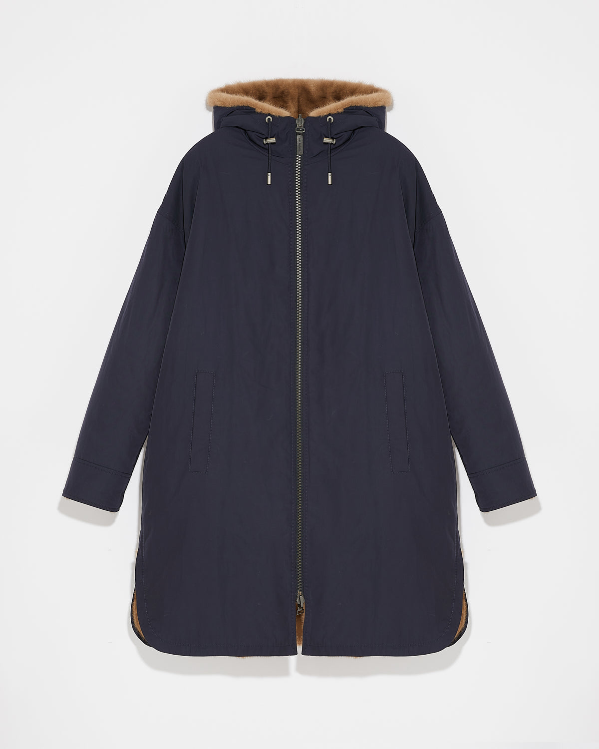 manteau-long-reversible-en-fourrure-de-vison-et-tissu-technique-bleu-fonce -Yves Salomon