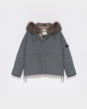 Parka boxy en gabardine de coton avec fourrure de renard et lapin