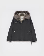 Parka boxy en gabardine de coton avec fourrure de renard et lapin