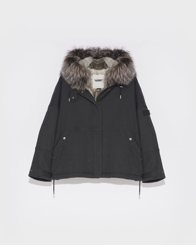 Cropped parka in cotton gabardine with fox and rabbit fur