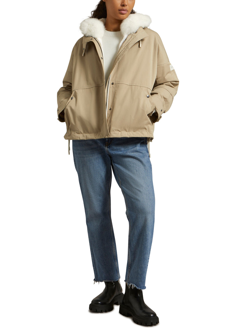 Parka boxy en tissu technique waterproof avec fourrure de renard et lapin
