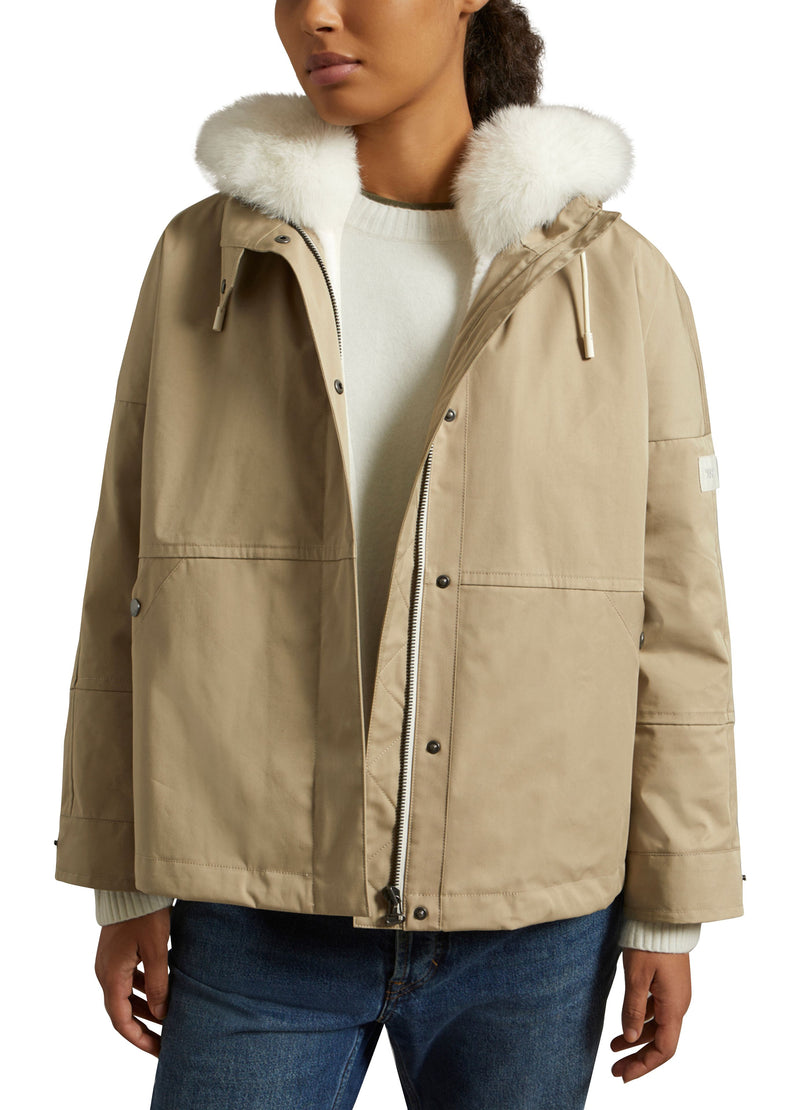 Parka boxy en tissu technique waterproof avec fourrure de renard et lapin