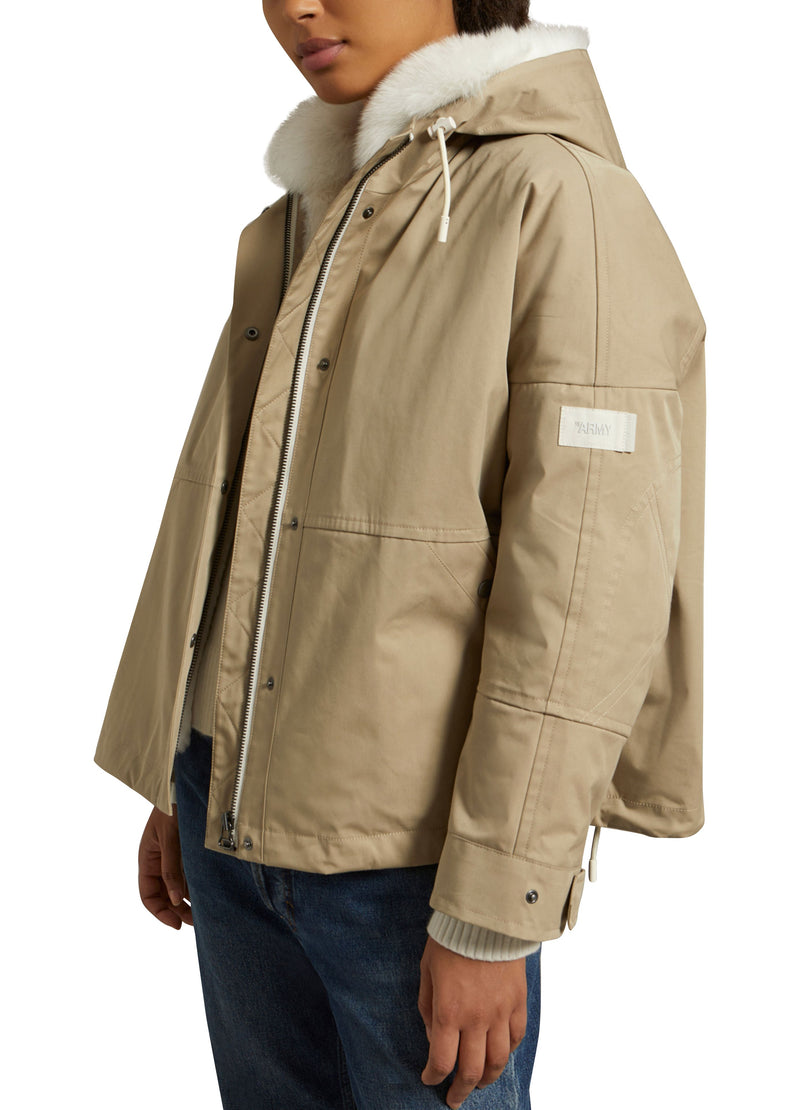 Parka boxy en tissu technique waterproof avec fourrure de renard et lapin