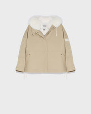 Parka boxy en tissu τεχνική αδιάβροχη avec fourrure de renard et lapin