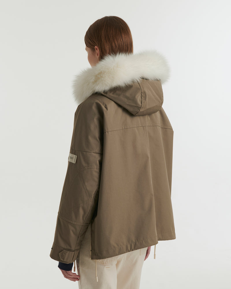 Cropped parka in waterproof technical fabric with fox and rabbit fur