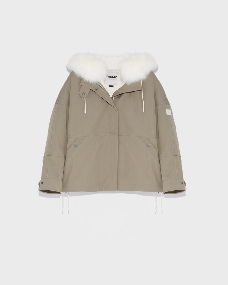 Cropped parka in waterproof technical fabric with fox and rabbit fur