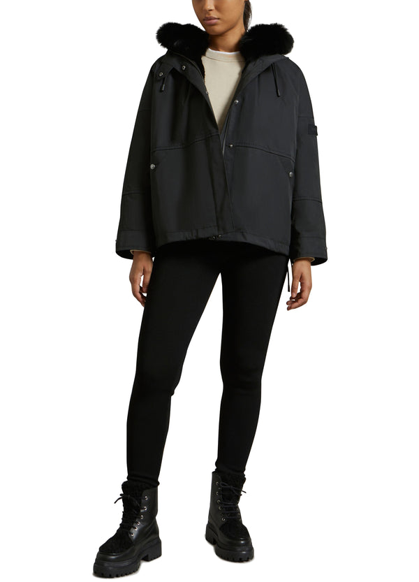 Parka boxy en tissu technique waterproof avec fourrure de renard et lapin