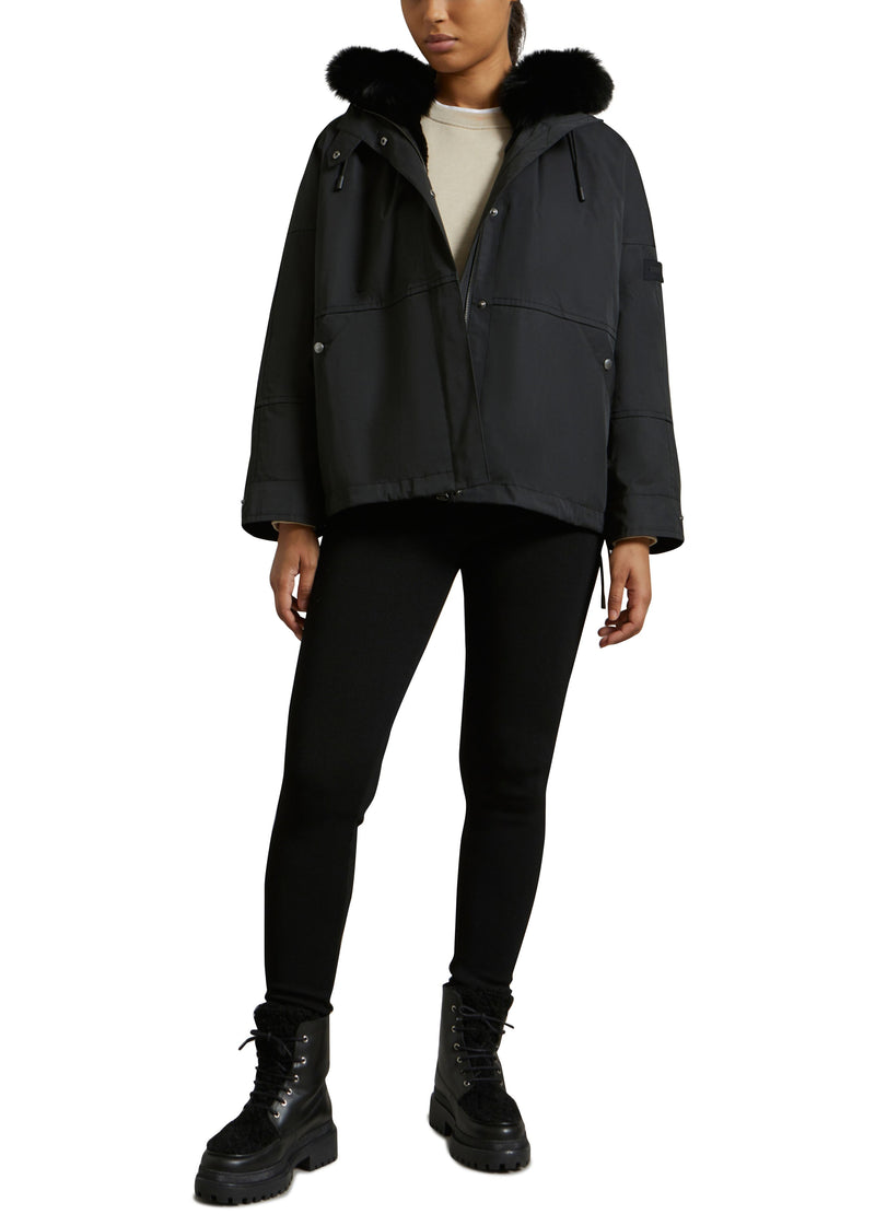 Parka boxy en tissu technique waterproof avec fourrure de renard et lapin