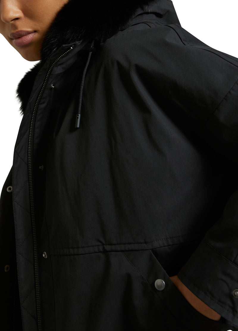 Parka boxy en tissu technique waterproof avec fourrure de renard et lapin