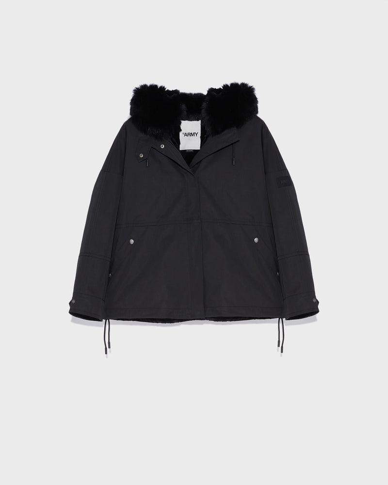 Cropped parka in waterproof technical fabric with fox and rabbit fur