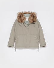 Parka boxy en gabardine de coton et capuche en agneau