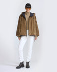 Short reversible water-repellent technical fabric jacket with mink fur