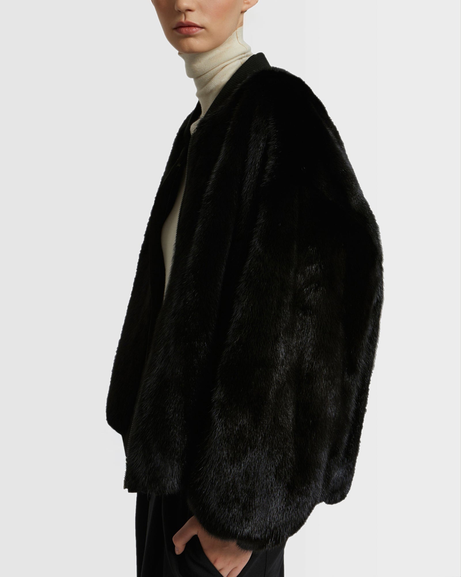 Bomber jacket with mink fur - Black - Yves Salomon