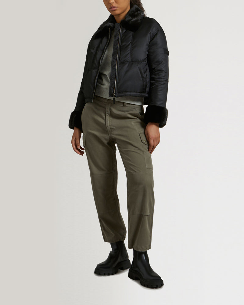 Veste en tissu technique déperlant et vison-Yves Salomon - Soldes d'hiver - Winter Sale