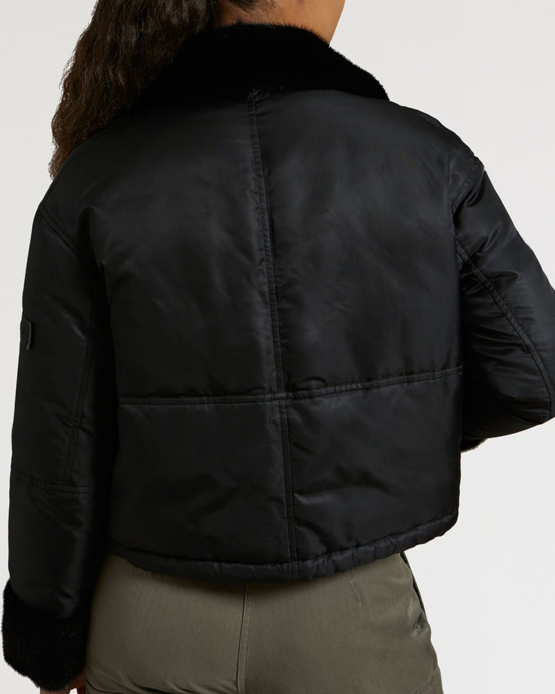 Veste en tissu technique déperlant et vison-Yves Salomon - Soldes d'hiver - Winter Sale