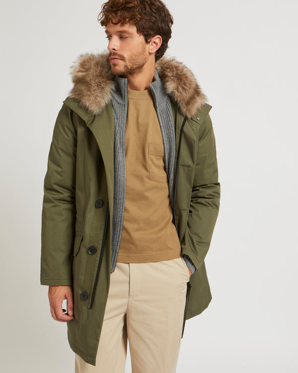 Parka iconique en coton mélangé garni agneau long poil