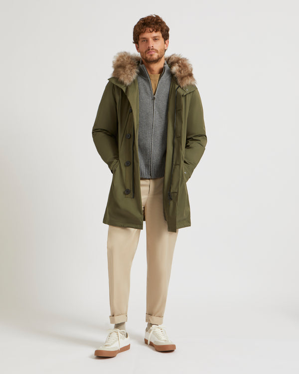 Parka iconique en coton mélangé garni agneau long poil