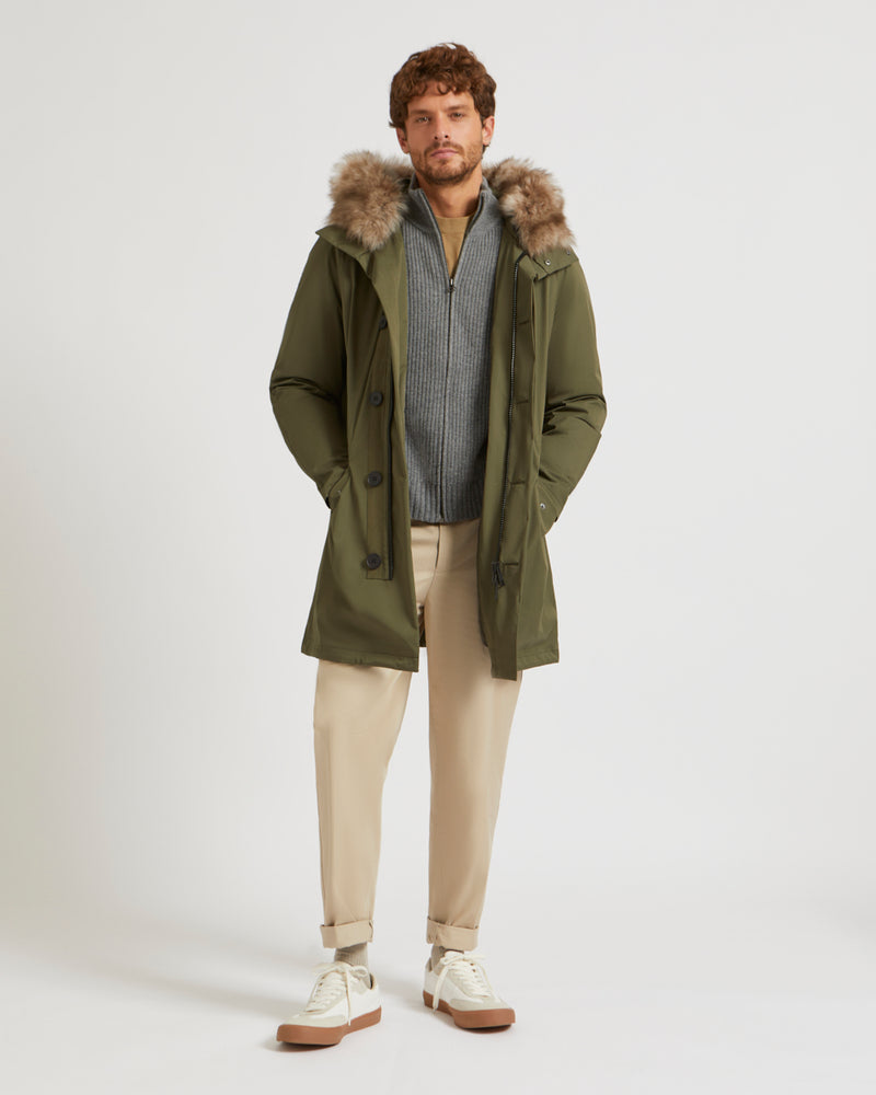 Parka iconique en coton mélangé garni agneau long poil