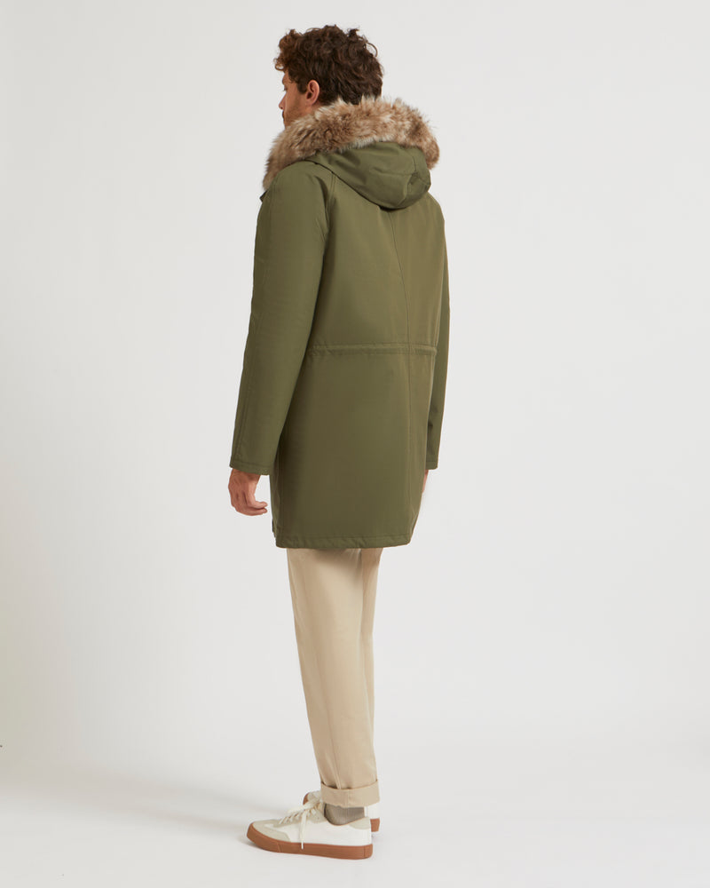 Parka iconique en coton mélangé garni agneau long poil