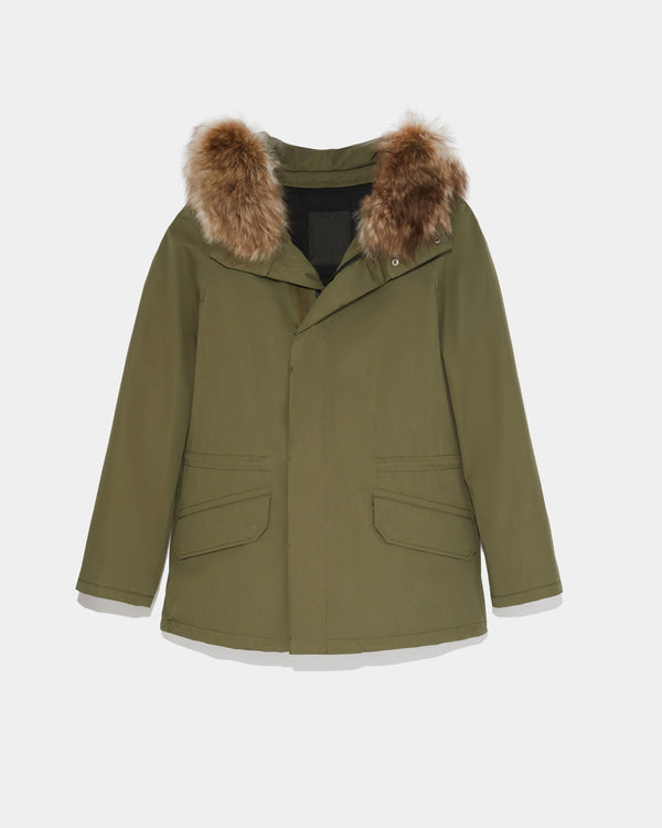 Short Iconic Parka In Cotton And Fluffy Lambswool