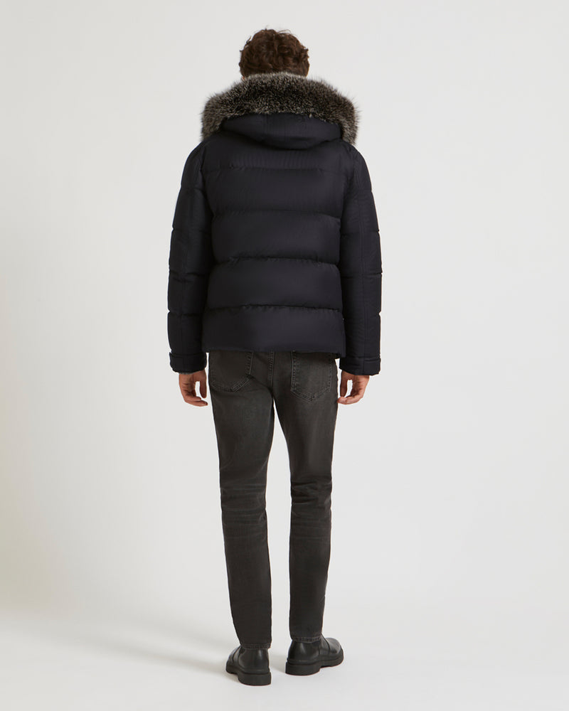 Doudoune tissu Loro Piana garniture renard