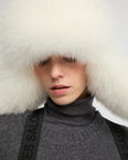 Technical fabric ushanka with fox fur