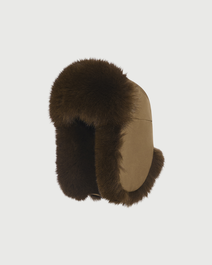 Chapka en tissu technique imperméable et fourrure de renard- Yves Salomon - Nouvelle collection Automne Hiver