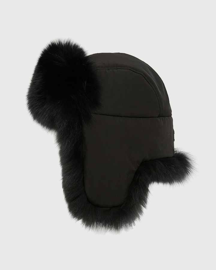Chapka en tissu technique imperméable et fourrure de renard- Yves Salomon - Nouvelle collection Automne Hiver