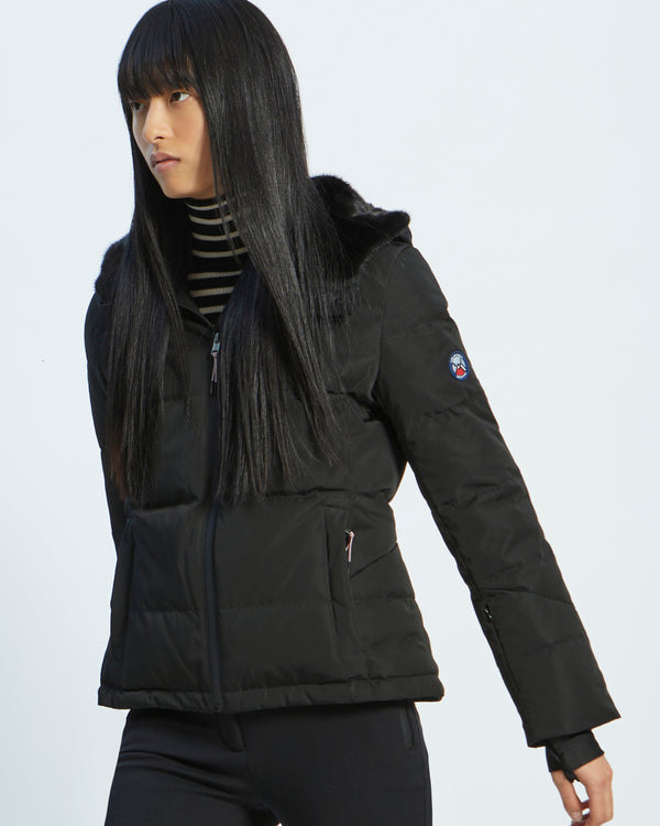 mixed fabric fitted skiwear jacket with mink fur trim