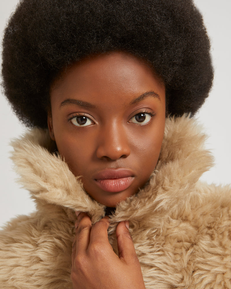 Manteau long en laine tiss e long poil naturelle