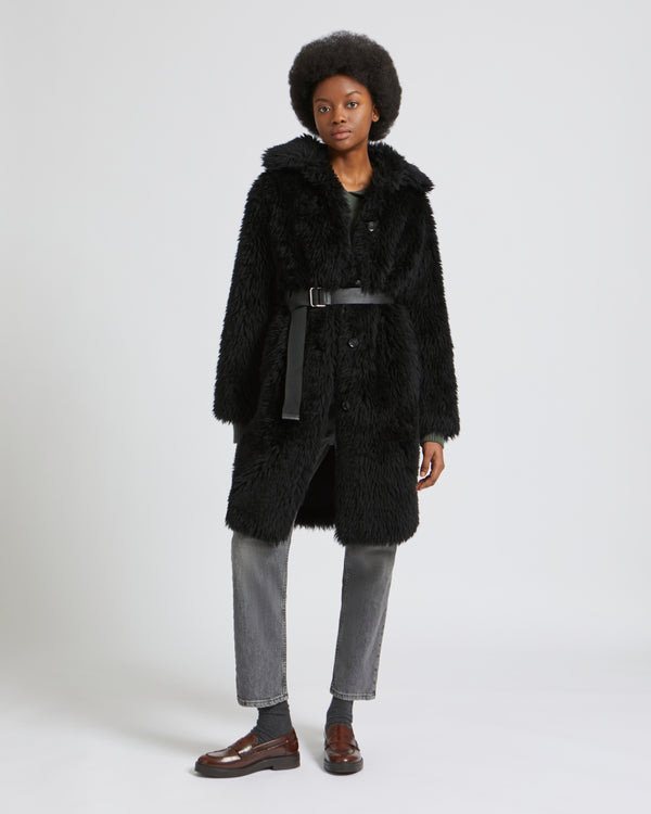 Manteau long en laine tissée long poil naturelle