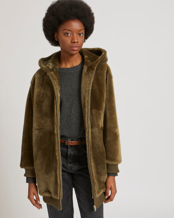 Manteau à capuche en mérinos