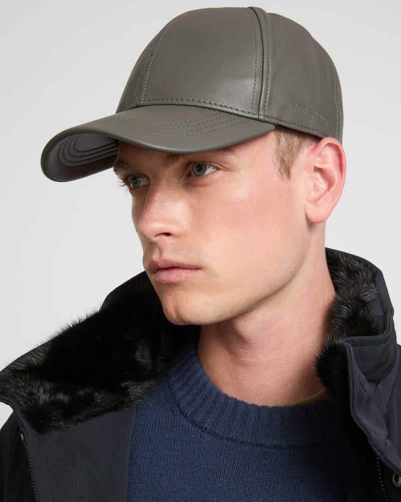 Grey leather cap on sale
