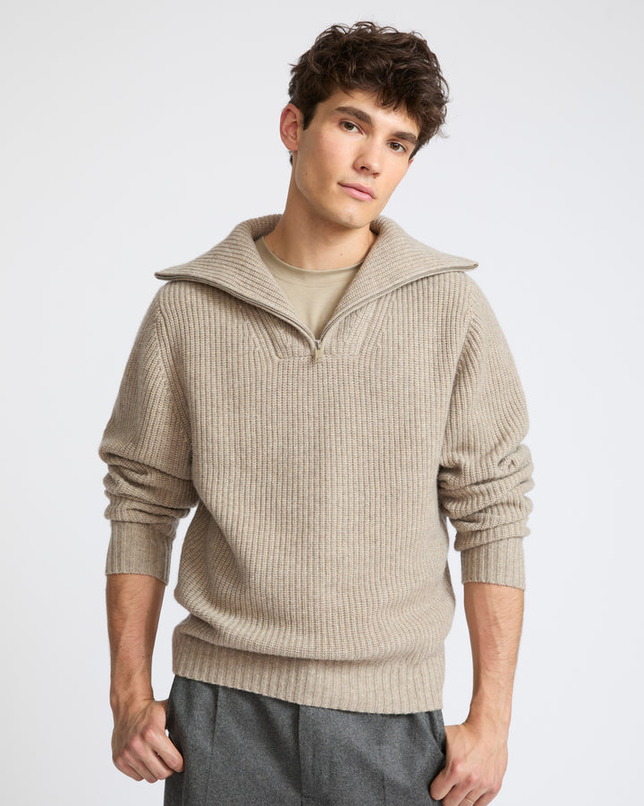 Pull zippé à col camionneur en lainage cachemire- Yves Salomon - Nouvelle collection Automne Hiver