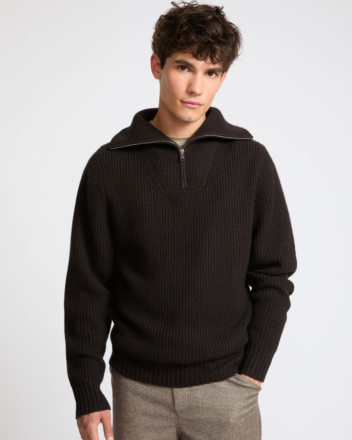 Pull zippé à col camionneur en lainage cachemire- Yves Salomon - Nouvelle collection Automne Hiver