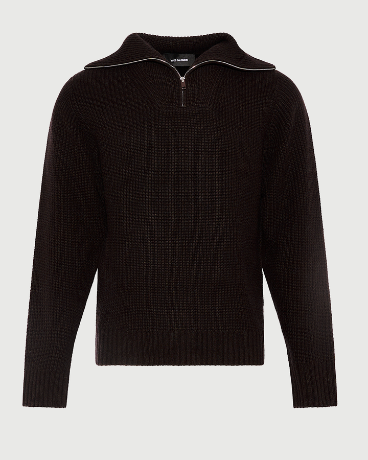 Pull zippé à col camionneur en lainage cachemire