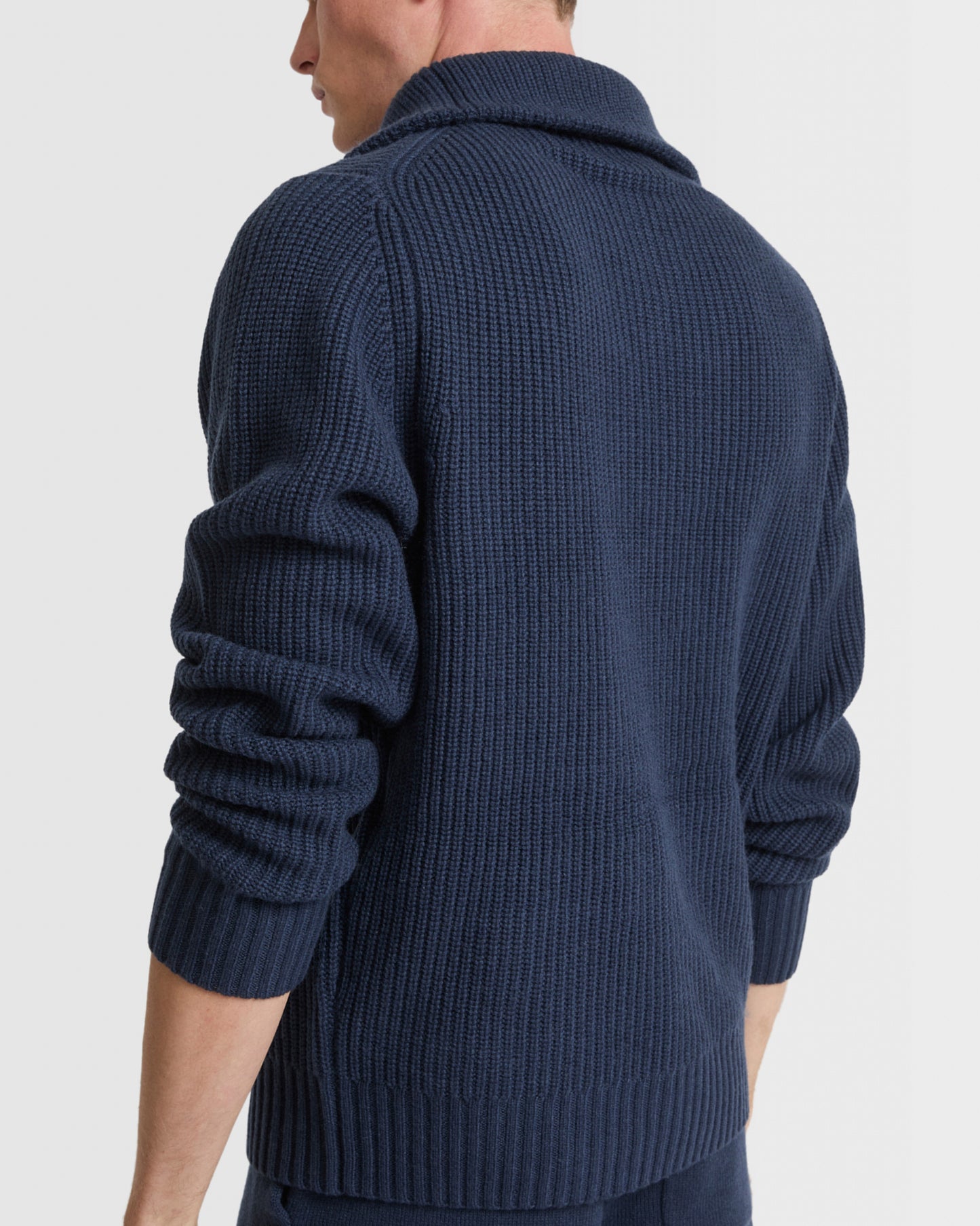 Zip-front cashmere wool sweater trucker collar