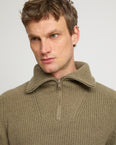 Zip-front cashmere wool sweater trucker collar
