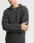 Zip-front cashmere wool sweater trucker collar