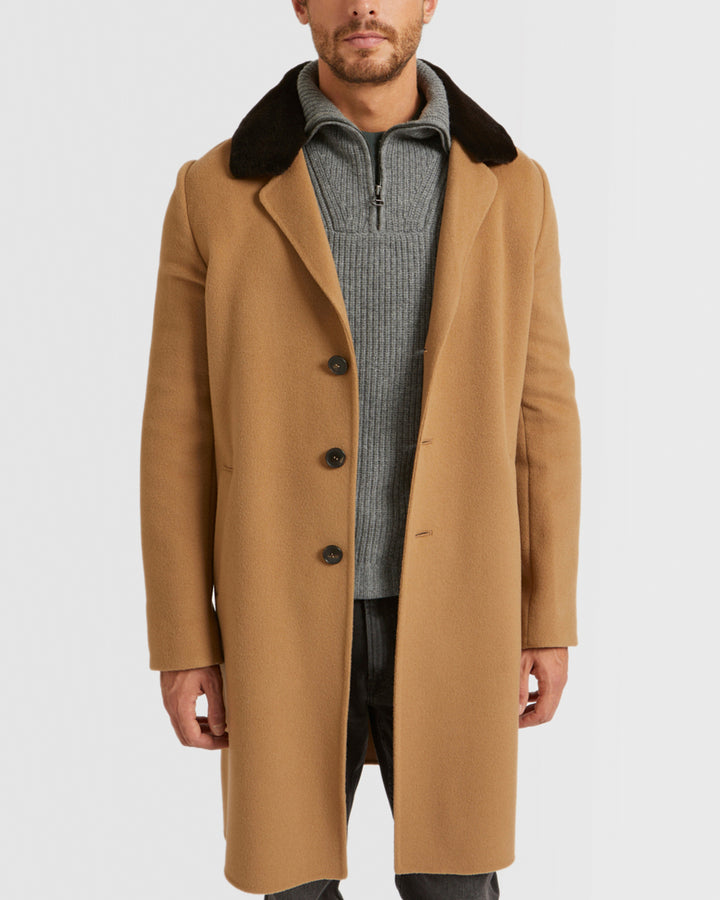 Double-Sided Wool-Cashmere Fabric Coat With Mink Collar
