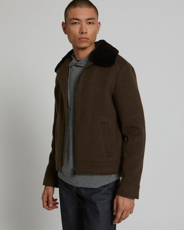 Veste en tissu mélange laine-cachemire avec col en vison rasé