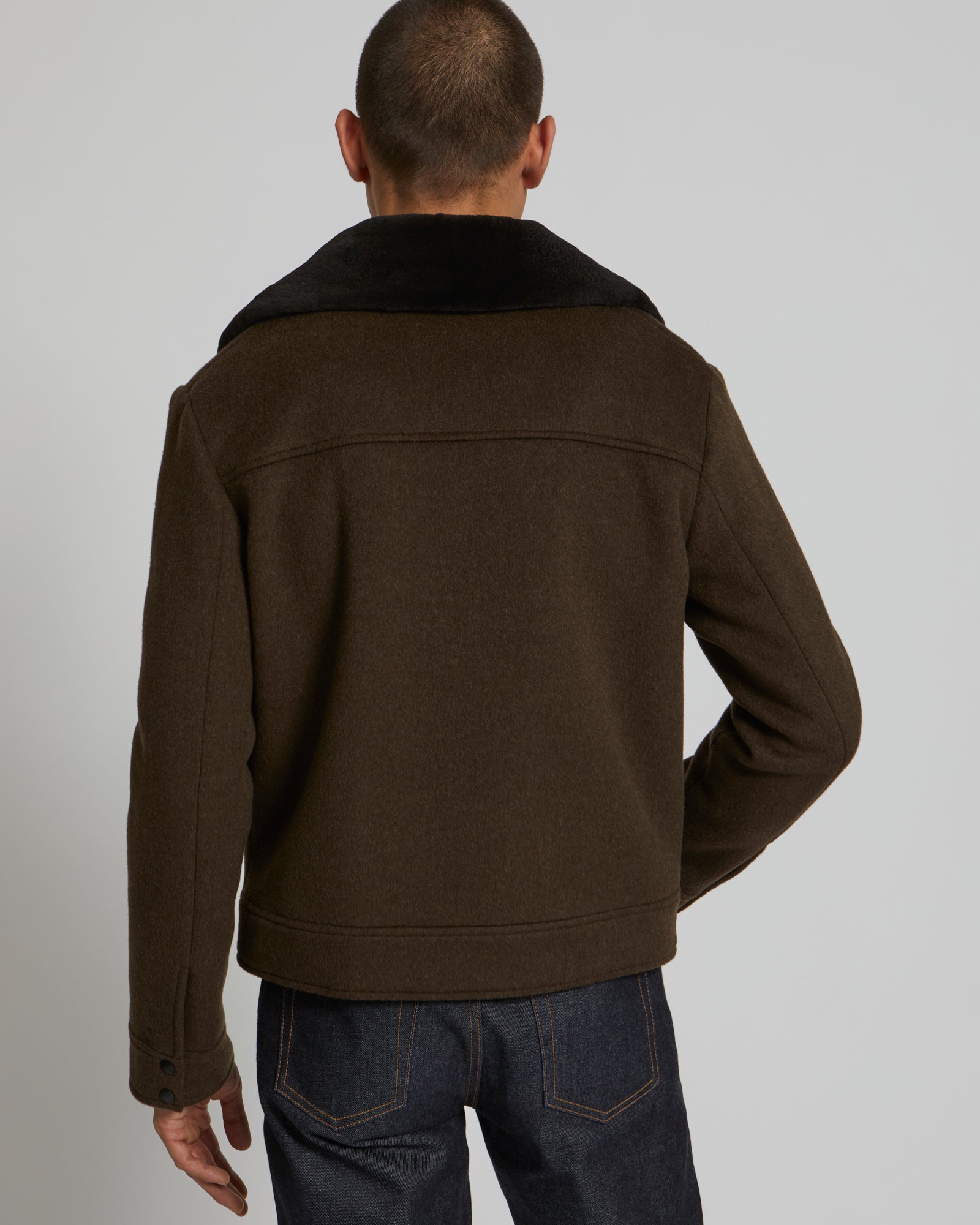 Soldes d'hiver  - Yves Salomon -Veste en tissu mélange laine-cachemire avec col en fourrure de vison rasé