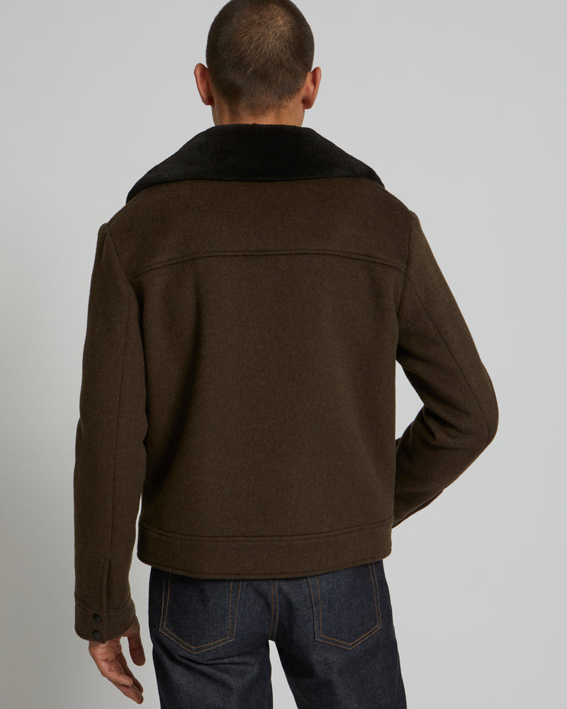 Veste en tissu mélange laine-cachemire avec col en vison rasé